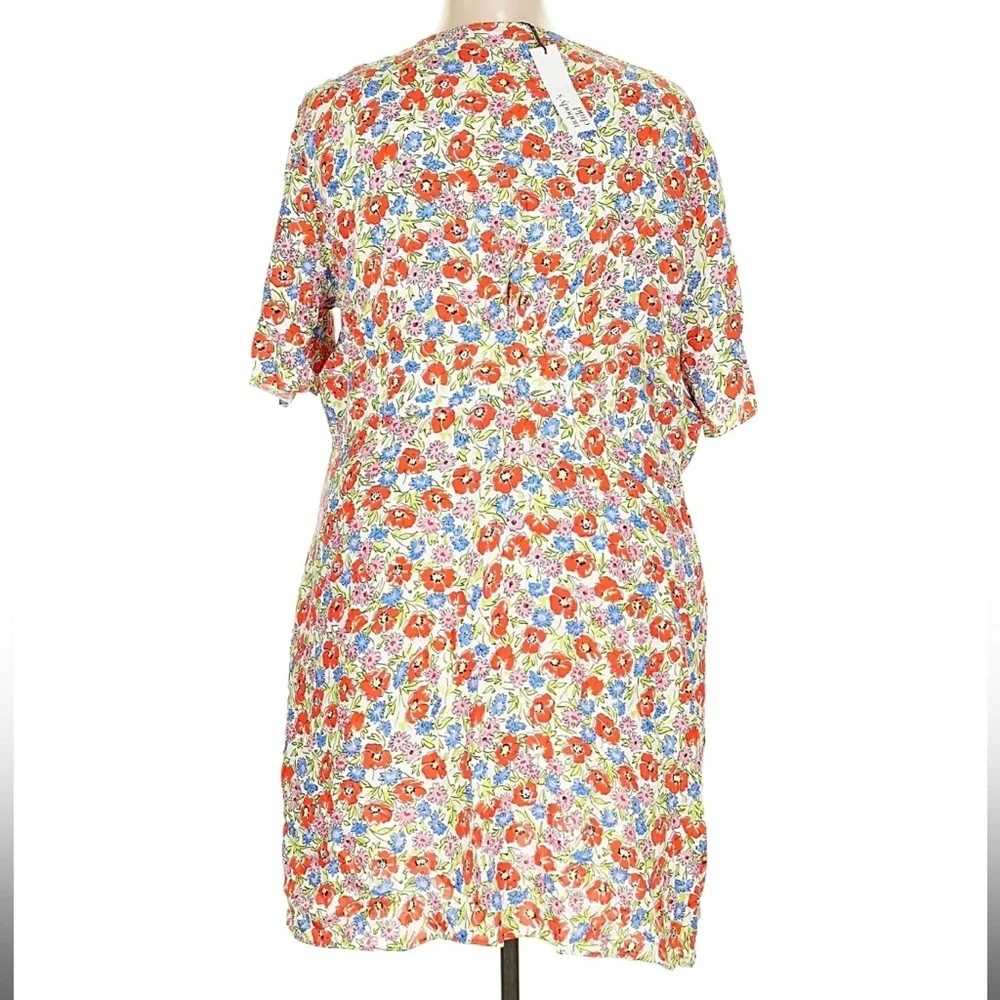 Nobody’s Child Alexa Floral Mini Dress Button Front Red Blue Size 20 - Picture 4 of 8